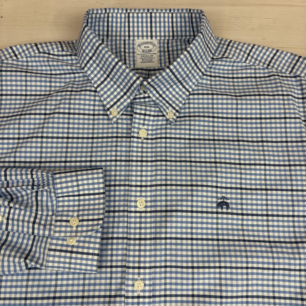 Brooks Brothers Non-Iron Stretch Shirt Mens 2XL Gingham Check Golden Fleece Logo